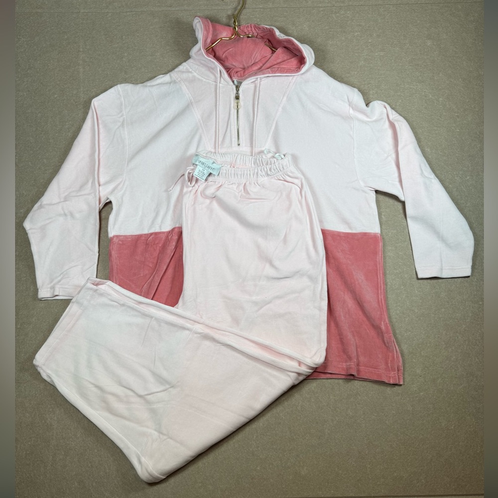 Sport Savvy 2X Velour Tracksuit Set Pink 1/4 Zip Pullover Hoodie & Pants